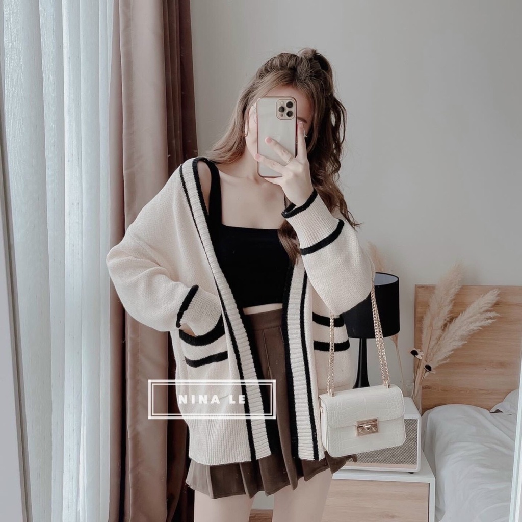 [Mã 152FASHIONSALE giảm 12% đơn 99K] [ảnh thật-sẵn] Áo khoác cardigan len viền dáng dài form rộng