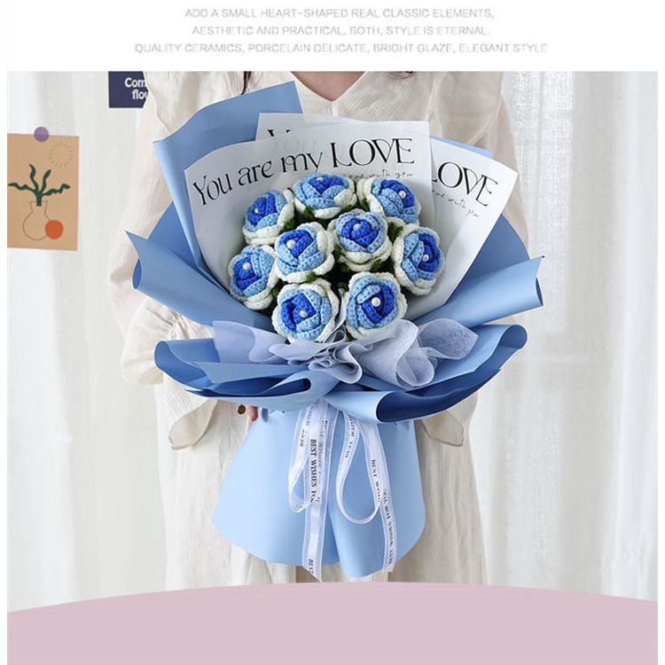 Sản Phẩm Hoàn Thiện Bó Hoa Hồng Đan Len Thủ Công Màu Gradient Sáng Tạo Làm Quà Tặng Sinh Nhật Bạn Gái