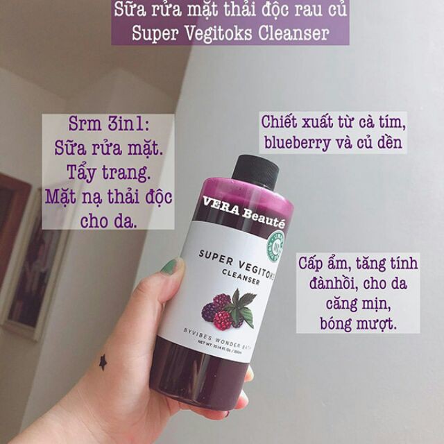 Sữa rửa mặt sủi bọt thải độc chiết xuất rau củ Byvibes Wonder Bath Super Vegitoks Cleanser Purple 300ml - Tím