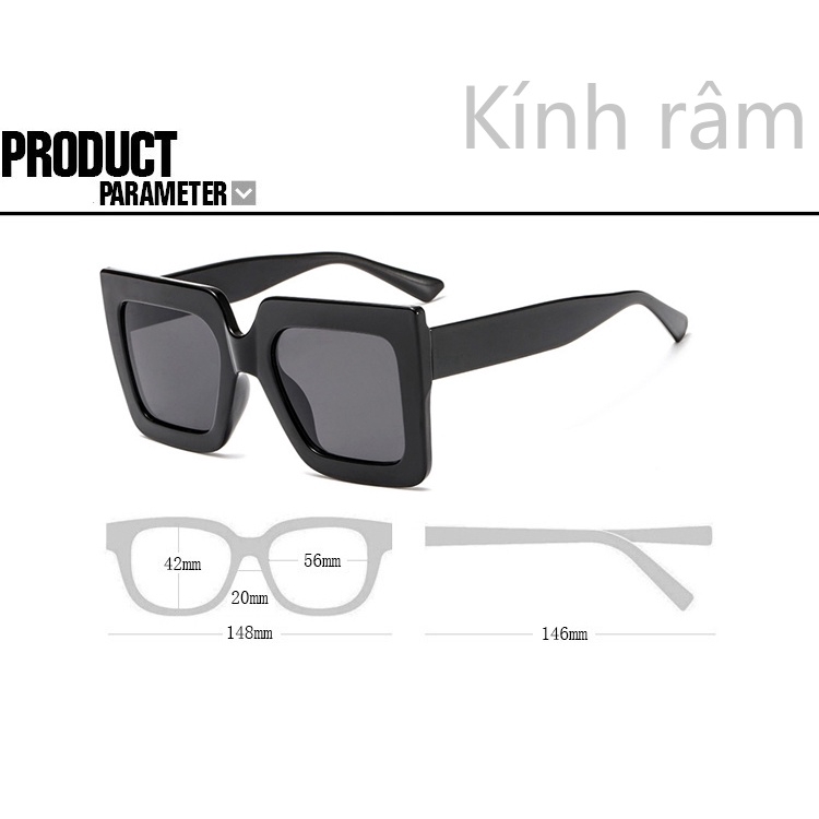 Kính mát hình vuông màu đen thiết kế mới 2019