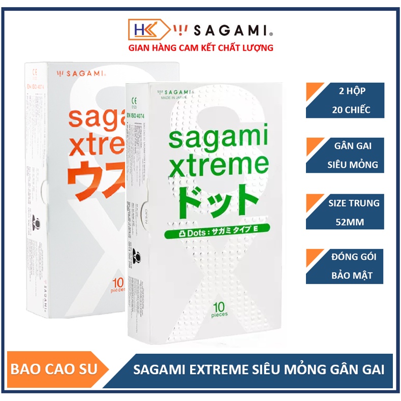 Combo bao cao su siêu mỏng Sagami Super Thin và gân gai White - 2 hộp mỗi hộp 10 chiếc