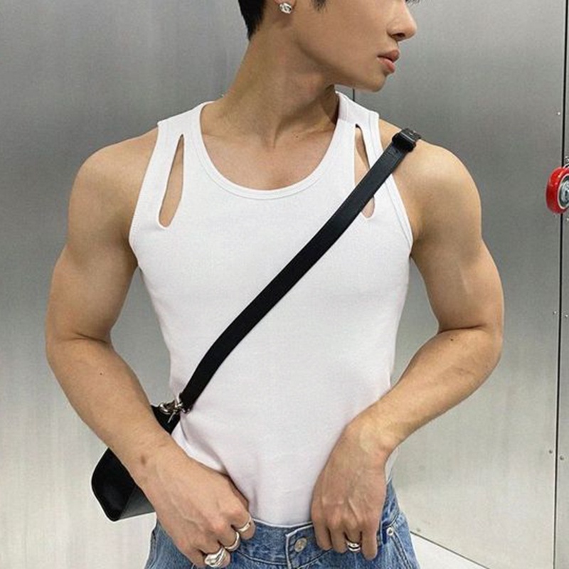 XMAN Áo tank top thể thao ôm dáng màu trơn khoét rỗng mùa hè cho nam