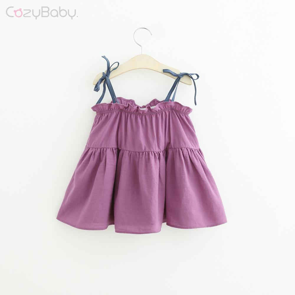 Đầm Dây Đi Biển Bằng Cotton Cho Bé Gái 1-6 Tuổi