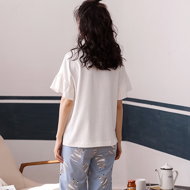 [ẢNH THẬT] Đồ bộ mặc nhà lửng nữ vải cotton 100% mềm mại và thấm mồ hôi, phong cách Hàn Quốc SIZE M-2XL