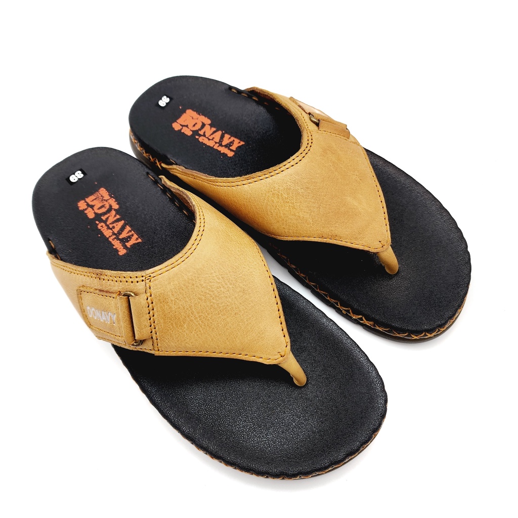 Dép xỏ ngón da nam cao cấp donavy khóa kiểu đế doctor may dấu x chắc chắn bao đi nước D.KKDO