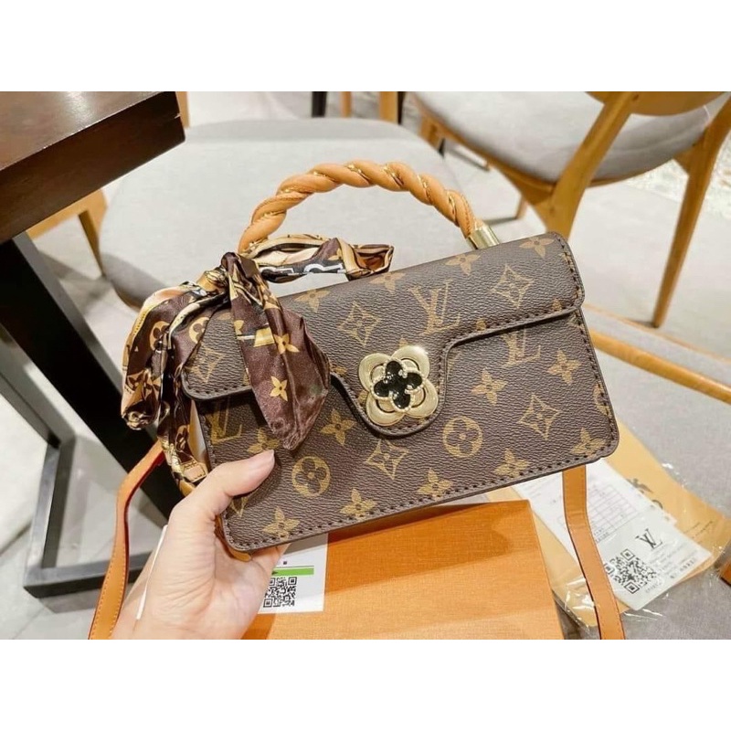 túi lv quai xoắn kèm khăn khoá xoay xịn sò có hộp 21cm