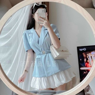 SET VEST XANH CHUN EO CHÂN VÁY XOÈ _T6C