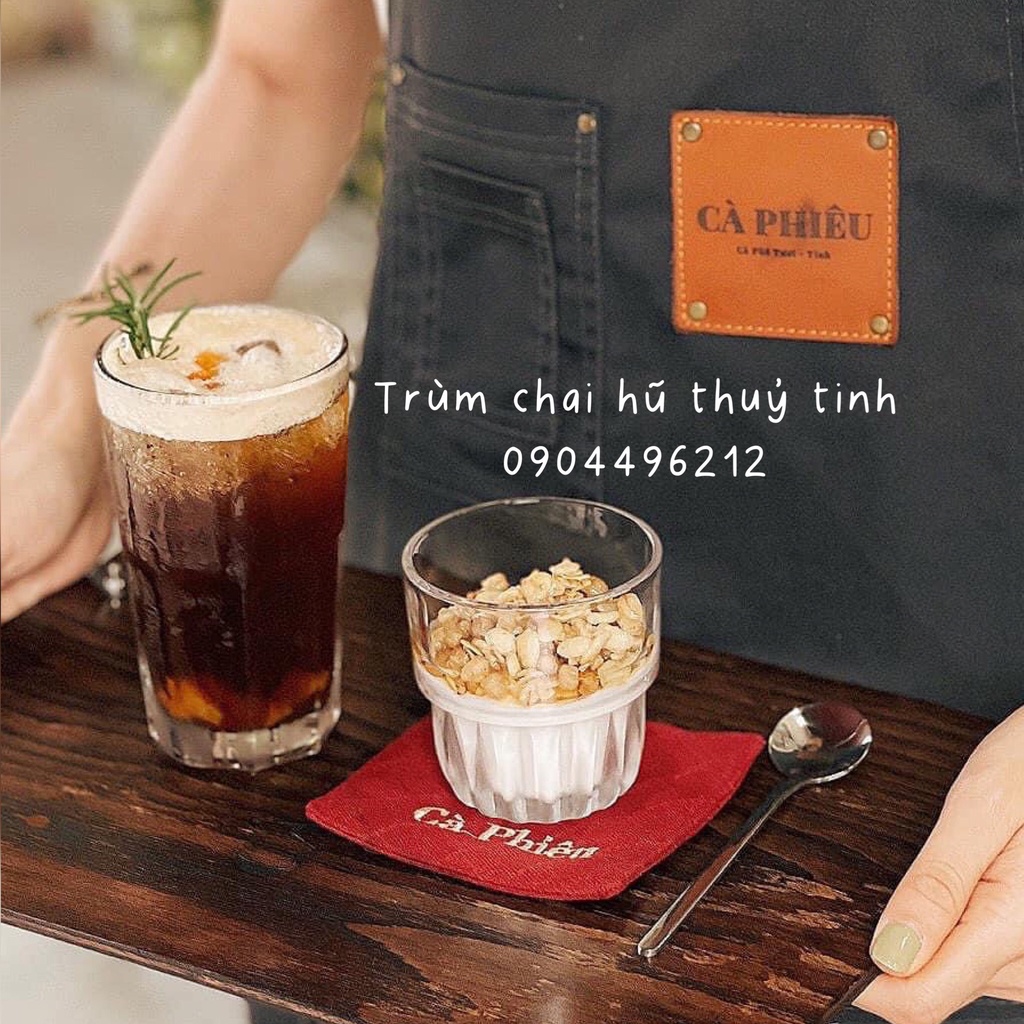 Cốc thủy tinh đáy khía hai tầng  chụp hình decor, đồ uống quán cà phê