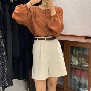 Áo sơ mi voan lụa cúc bọc 90203 CHERRYCOCO
