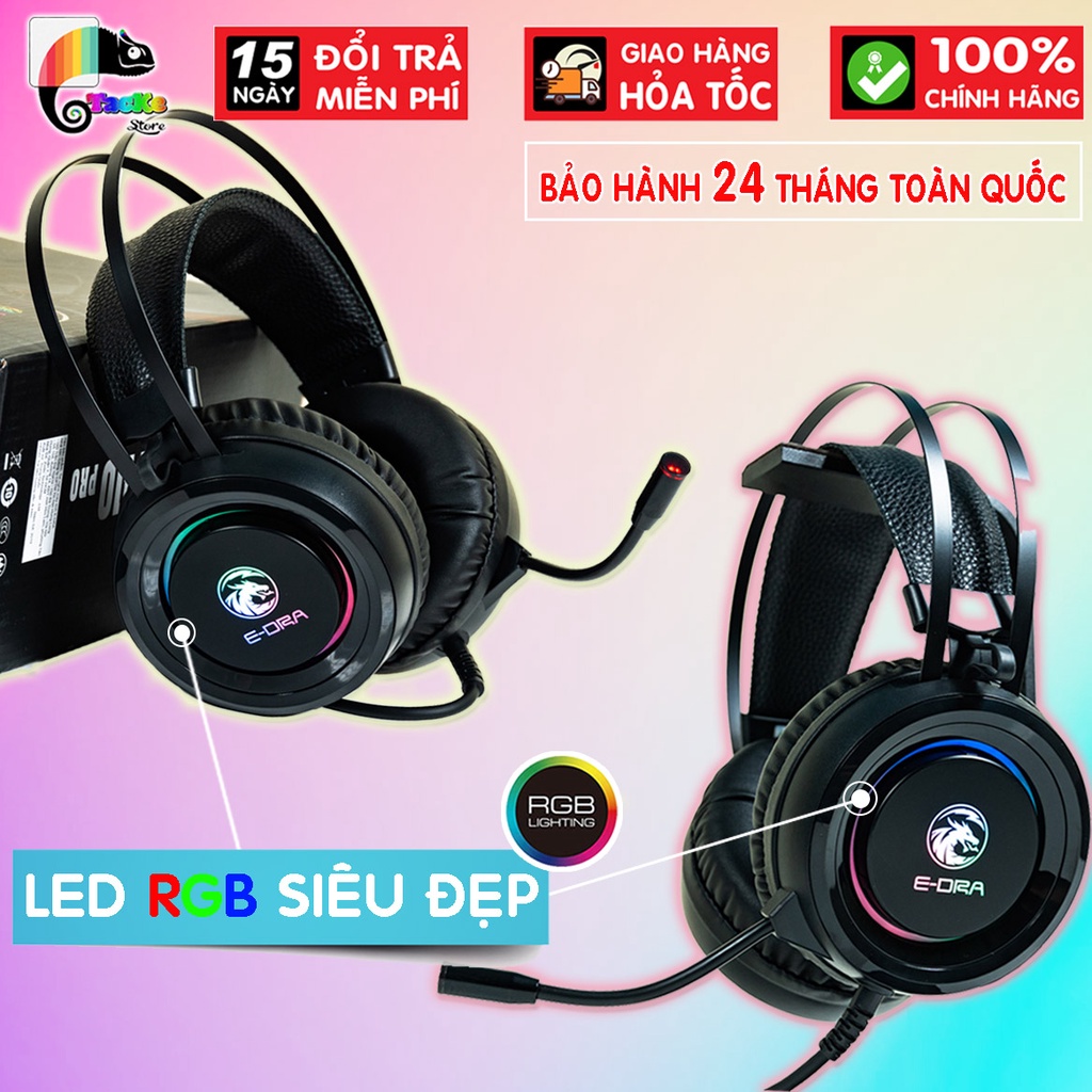 Tai nghe gaming E-dra EH410 Pro Led RGB có míc, âm thanh 7.1 I Bảo hành 24 tháng toàn quốc I Edra EH 410 Pro