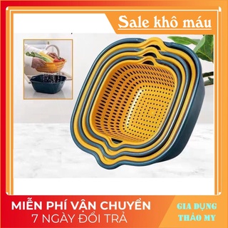 Rổ nhựa rửa rau củ quả bộ 6 món- rổ nhựa kèm chậu - tiện dụng