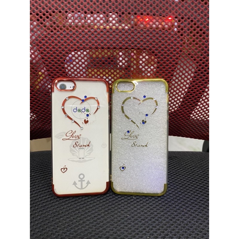 Ốp IPhone 5G/5S dẻo trong viền xi màu,mặt lưng in hoa văn kèm đính đá