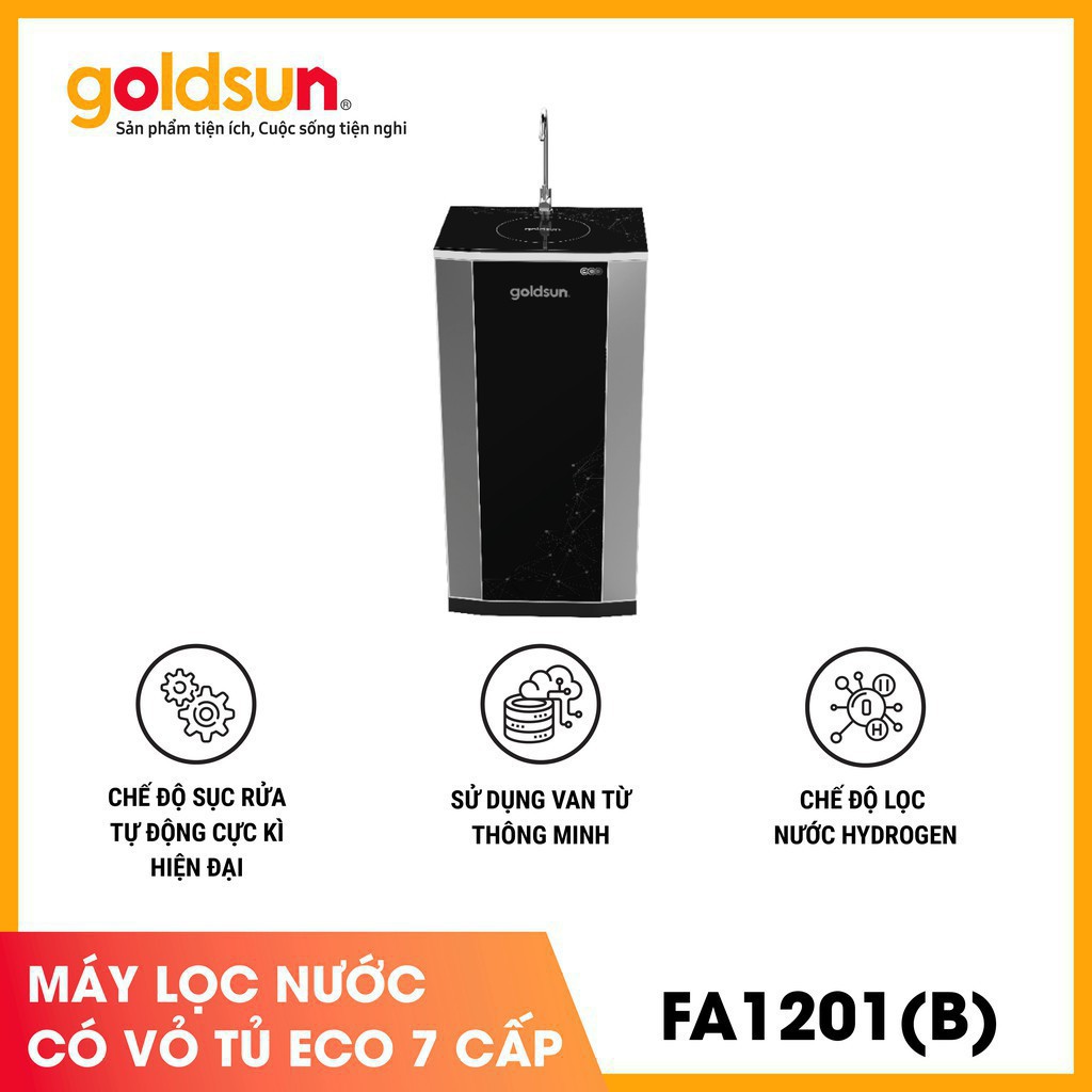 Máy lọc nước GOLDSUN ECO 7 lõi lọc có vỏ tủ-FA1201(B) Màng RO 100 đúc liền nhập khẩu chính hãng từ Hàn Quốc