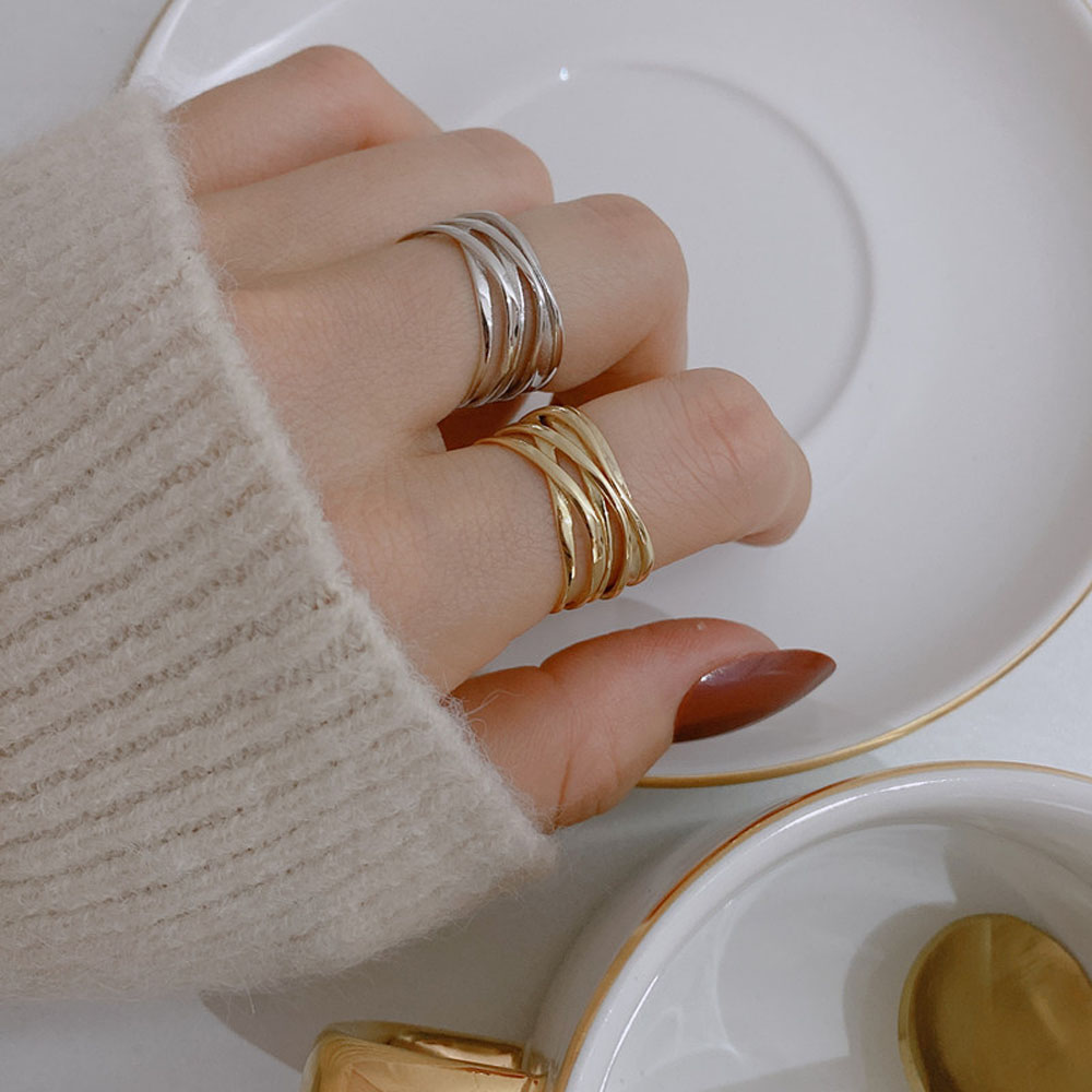 Nhẫn bạc họa tiết đan chéo nhiều vòng thời trang