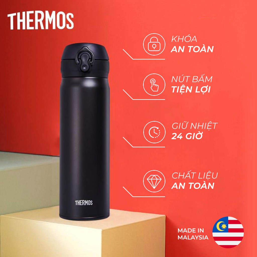 Bình giữ nhiệt Nhật Bản Thermos nút bấm 500ml. Trọng lượng siêu nhẹ, chất liệu thép không gỉ. Hàng chính hãng