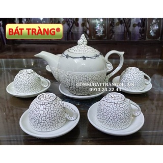 ẤM TRÀ BÁT TRÀNG ĐẸP BỘ ẤM CHÉN CAO CẤP MEN RẠN BỘ ẤM PHA TRÀ SỨ TRẮNG