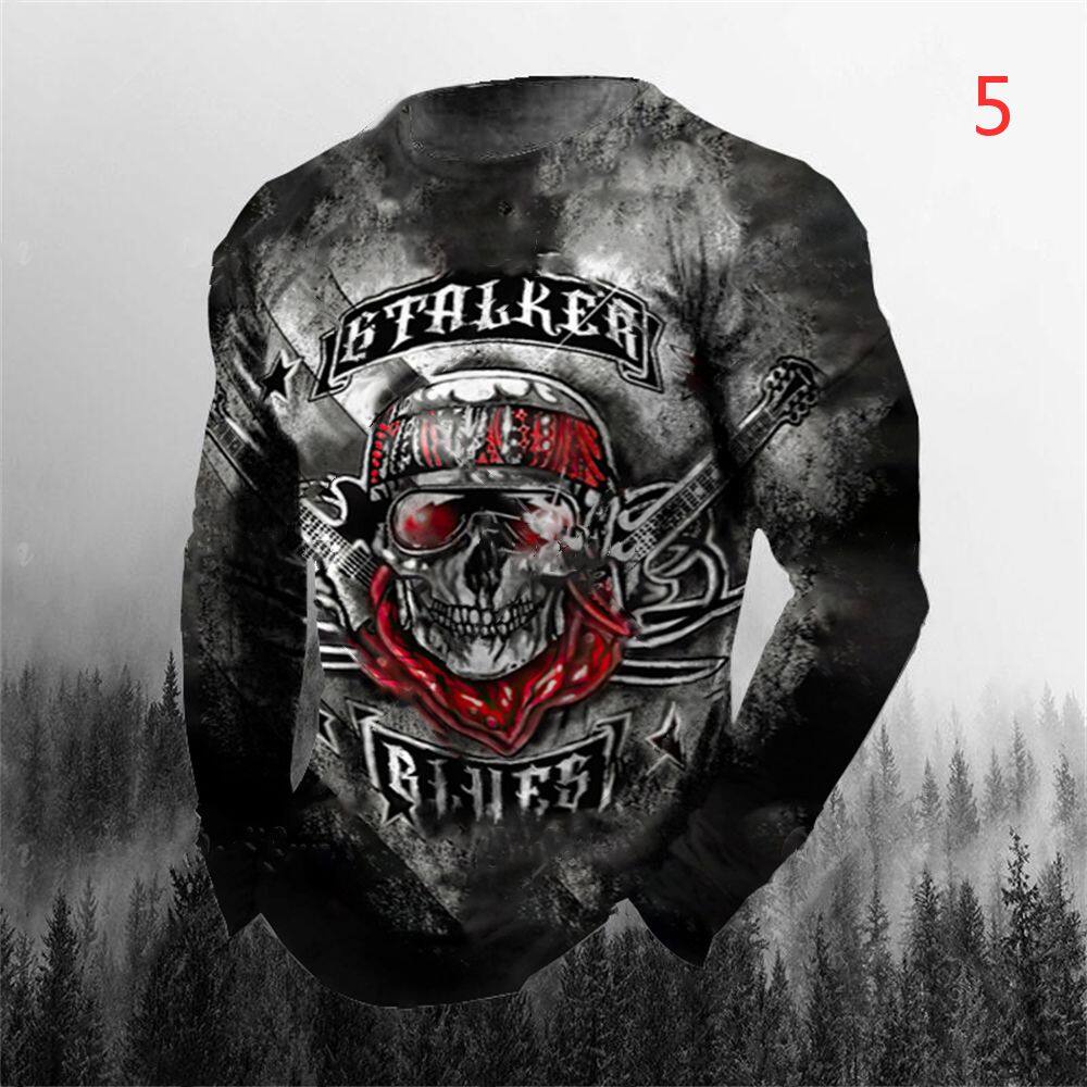 Áo Thun Tay Dài In Hình Đầu Lâu 3D Thời Trang Mùa Hè Cho Nam Size S-5XL