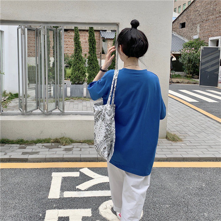 Áo thun tay ngắn cổ tròn dáng rộng in chữ thời trang mùa hè Hàn Quốc cho nữ