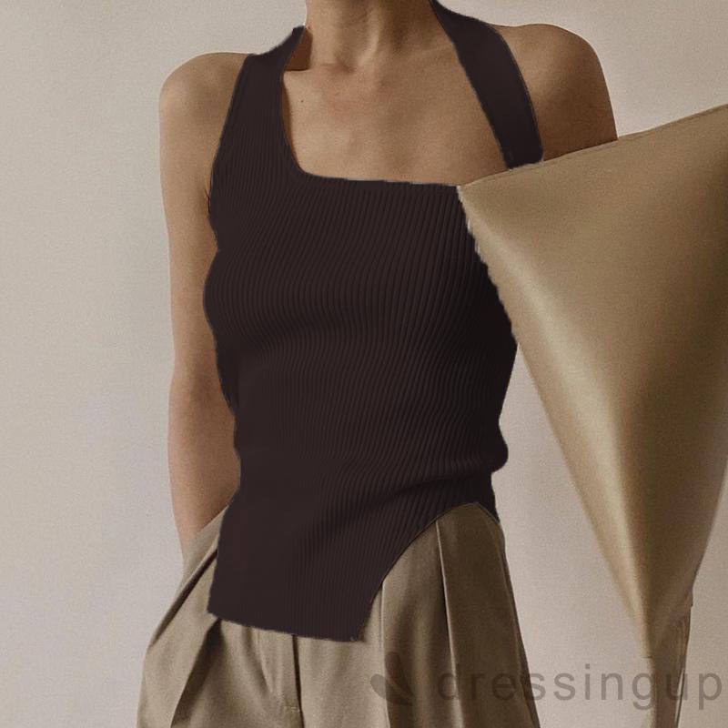 Áo Dệt Kim Không Tay Màu Sắc Đơn Giản Thời Trang Dành Cho Nữ