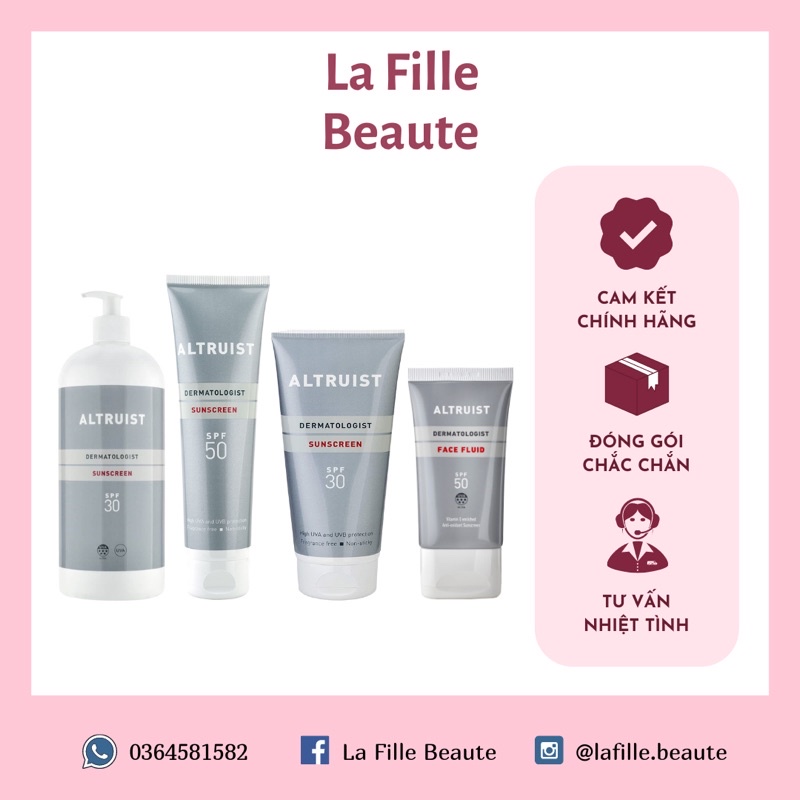 (Đại lí chính thức) Kem chống nắng phổ rộng Altruist Dermatologist Sunscreen SPF 30, SPF 50, Face Fluid