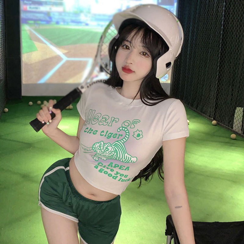 Áo Thun Tay Ngắn Cổ Tròn Hở Rốn Thời Trang Ngọt Ngào Cho Nữ