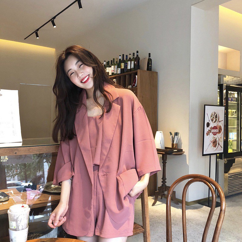 [ORDER] Set bộ đồ 3 món ulzzang áo vest blazer mỏng short ngắn kiểu dáng Hàn Quốc