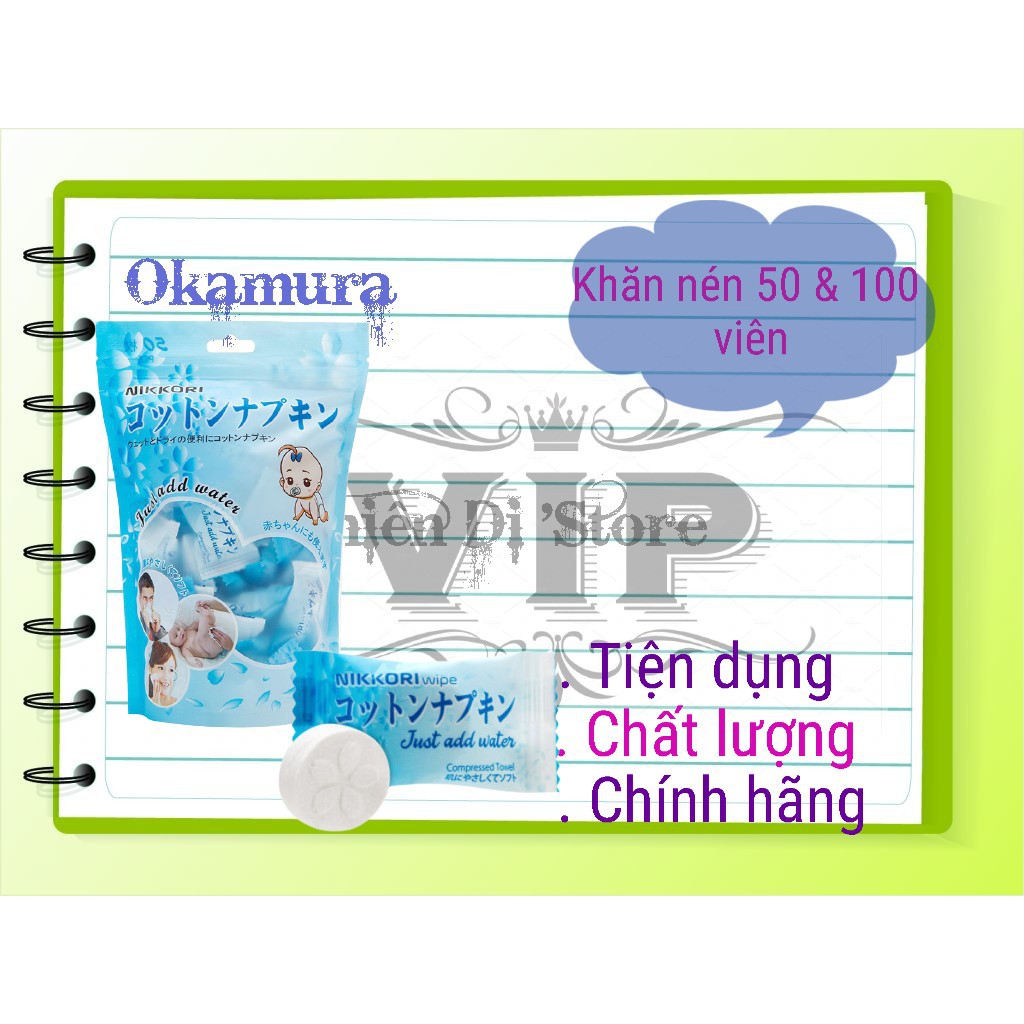 Khăn nén Nikkori dạng viên kẹo rời, bột gỗ tự nhiên an toàn.