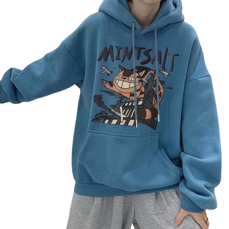 Áo hoodie tay dài dáng rộng in họa tiết hoạt hình phong cách Nhật Bản thời trang cho nam size M-8XL