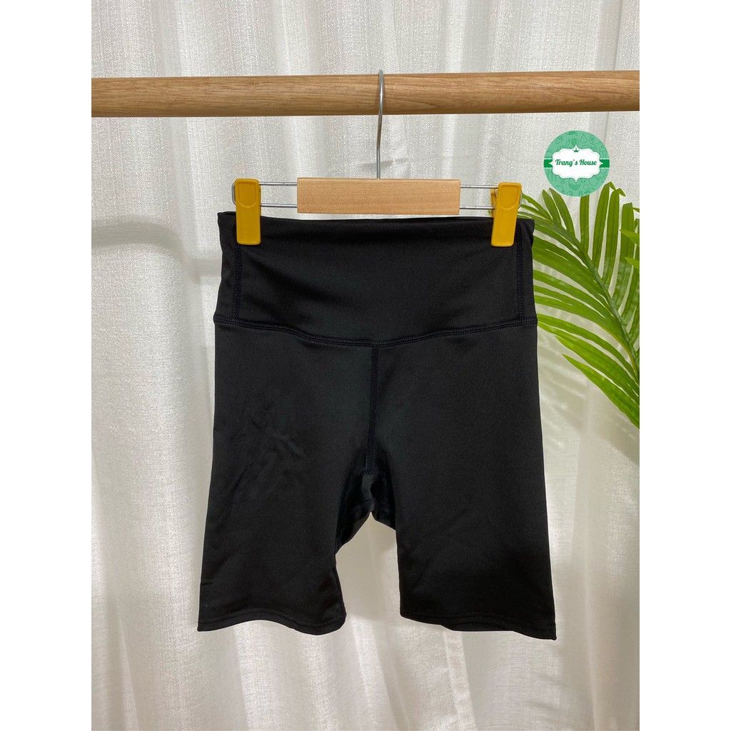 Quần legging lửng nữ nâng mông cạp cao dài đến đùi dáng ngố tập thể thao màu đen cao cấp M03