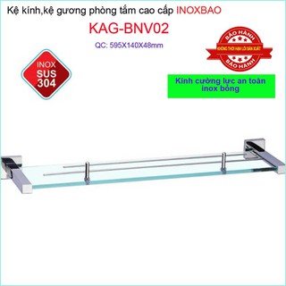 Kệ kính phòng tắm Inox Bảo KAG-BNV02, kệ kiếng cường lực 595mm pát vuông dập khuôn cao cấp thiết kế đẹp sang trọng