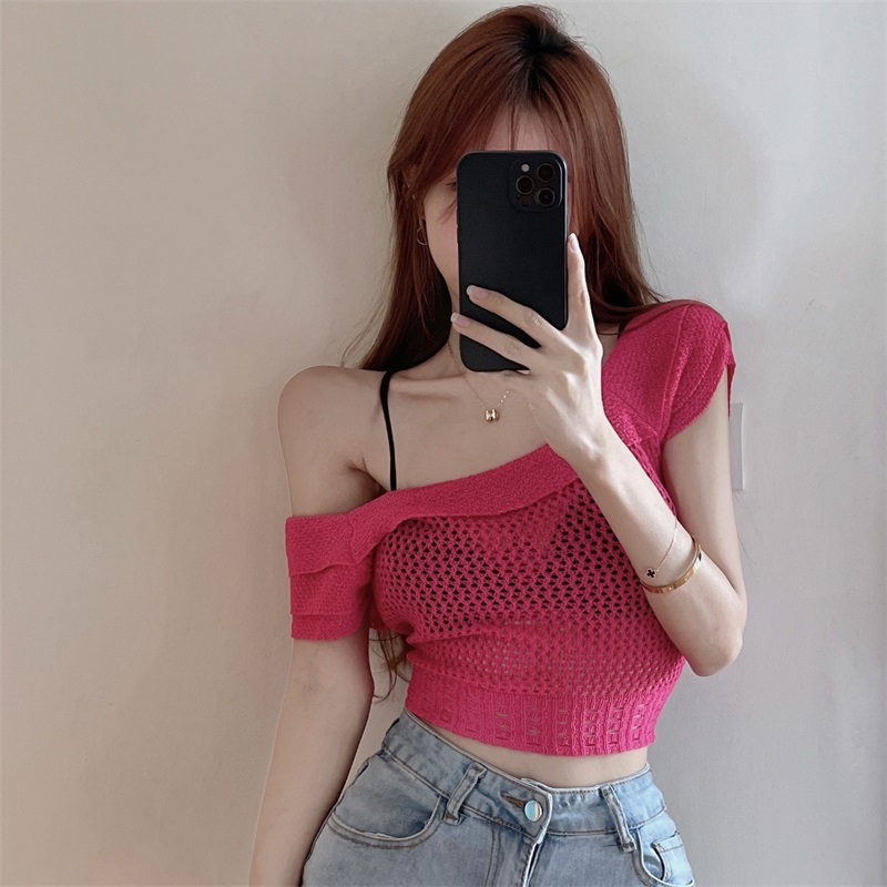 Áo thun ZHELIHANGFEI tay ngắn thiết kế khoét lỗ phong cách quyến rũ cho nữ