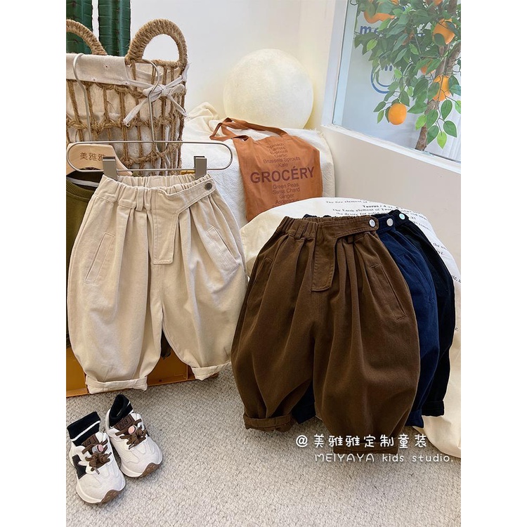 Quần Dài Cotton Dáng Rộng Phong Cách Hàn Quốc Nhật Bản Mới 2022 Cho Bé Trai