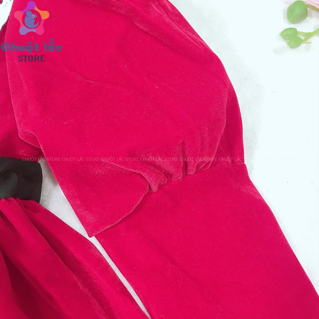 Đầm Công Chúa Cho Bé Gái Chuột Lắc Store Chất Nhung Cứng Tay Phồng Cổ Ren 12kg Đến 25kg Màu Đỏ