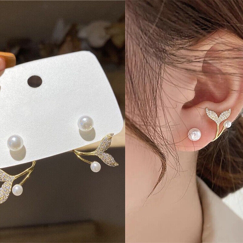 Bông Tai Mạ Bạc 925 Đính Ngọc Trai Pha Lê Thời Trang Đơn Giản Không Gây Dị Ứng Dành Cho Nữ