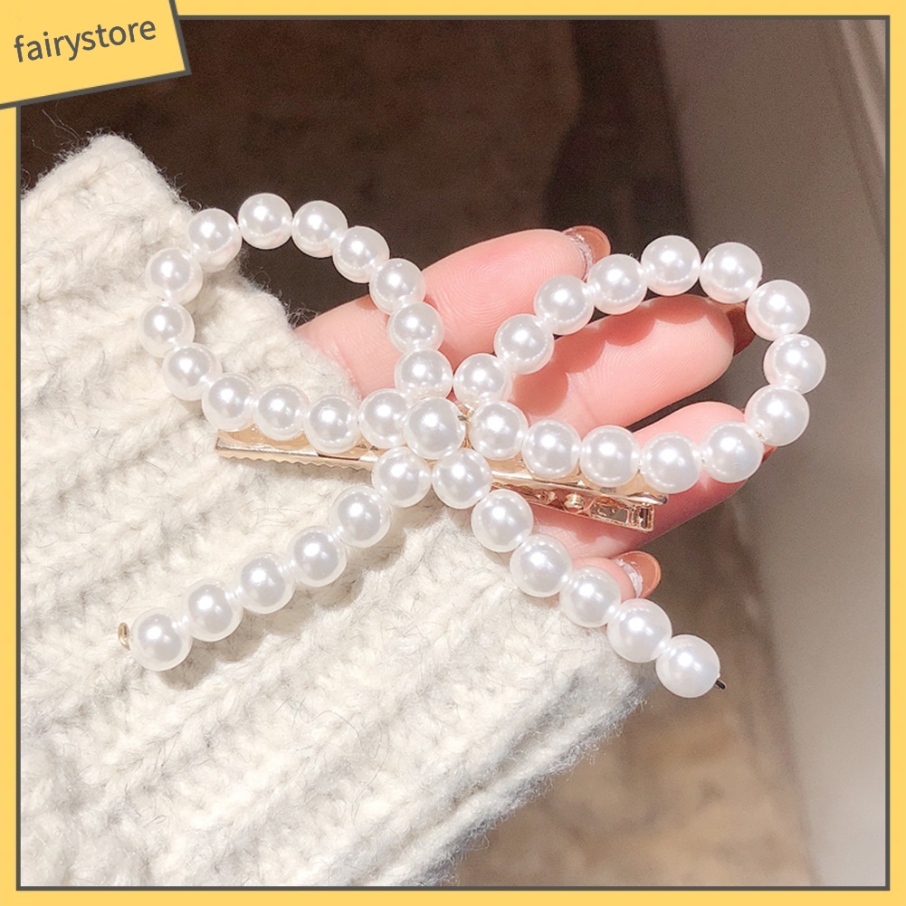 Kẹp tóc hình nơ đính ngọc trai giả thanh lịch dành cho nữ