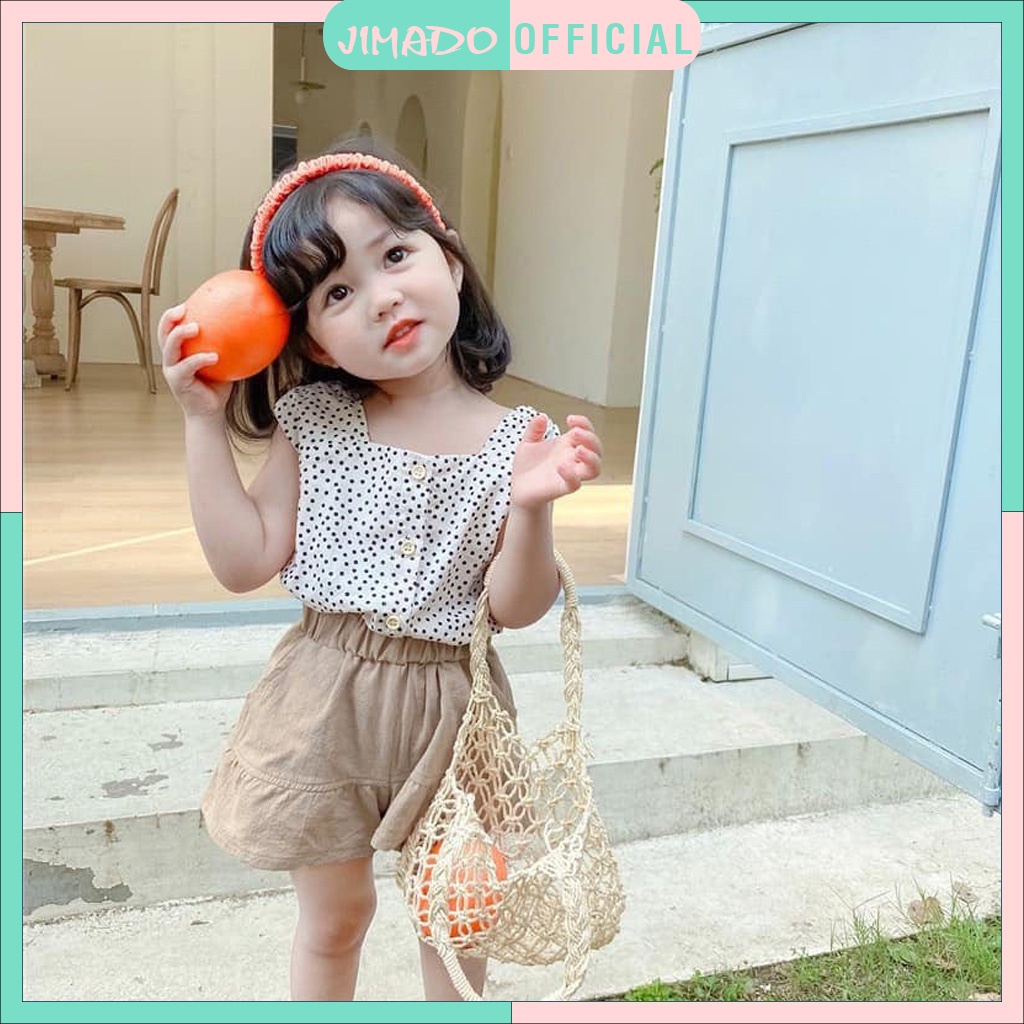 Đồ bộ trẻ em cho bé gái set bộ mùa hè áo chấm bi mix quần sooc đũi nâu cho bé xinh xắn điệu đà JIMADO SF575