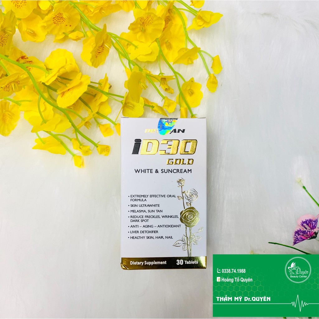 Viên uống Petyfan iD30 Gold white & Suncream hỗ trợ trắng da, chống nắng