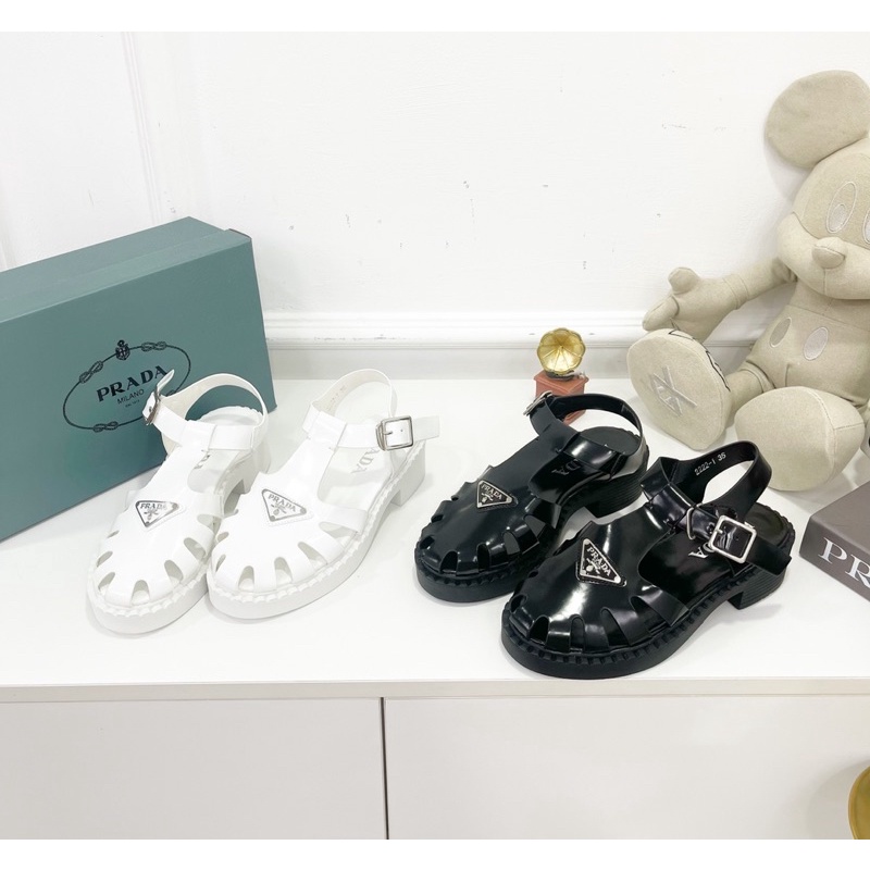 Sandal prada giọ chất bóng nâng đế kèm hộp