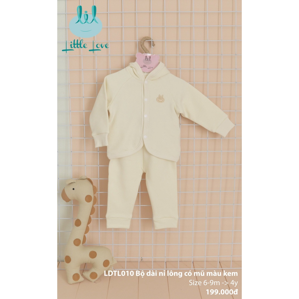Bộ quần áo dài tay nỉ lông có mũ cho trẻ từ 6m đến 4y little love (LDTL01)