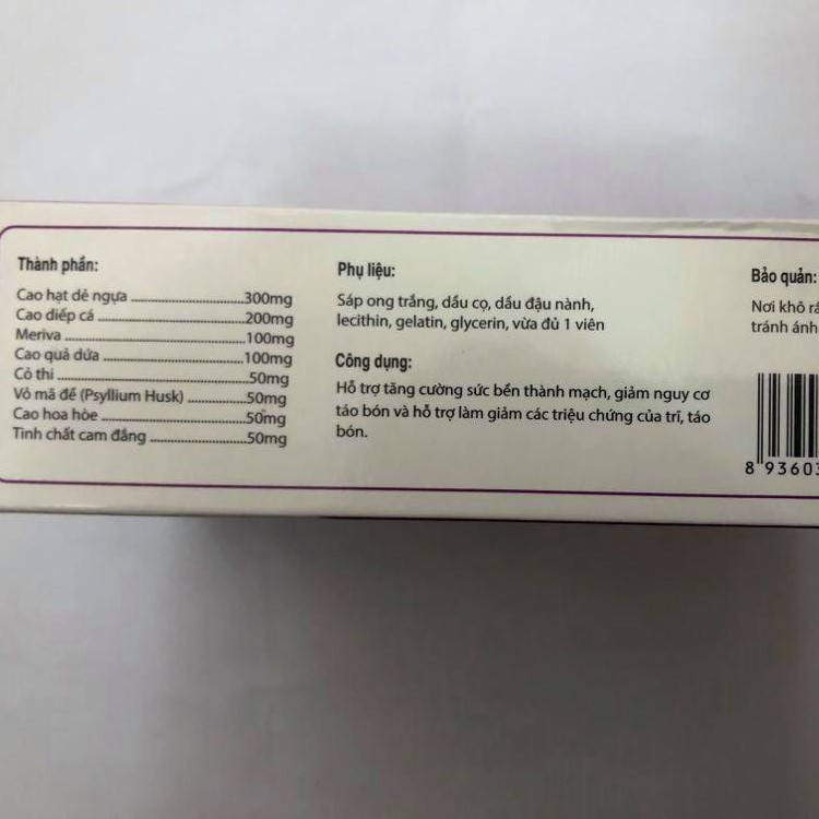 HEMO VEIN -H NHẤT TÂM - CHÍNH HÃNG CÔNG TY - CẢI THIỆN SUY GIÃN TĨNH MẠCH, SA BÚI TRĨ (HỘP 30 VIÊN)