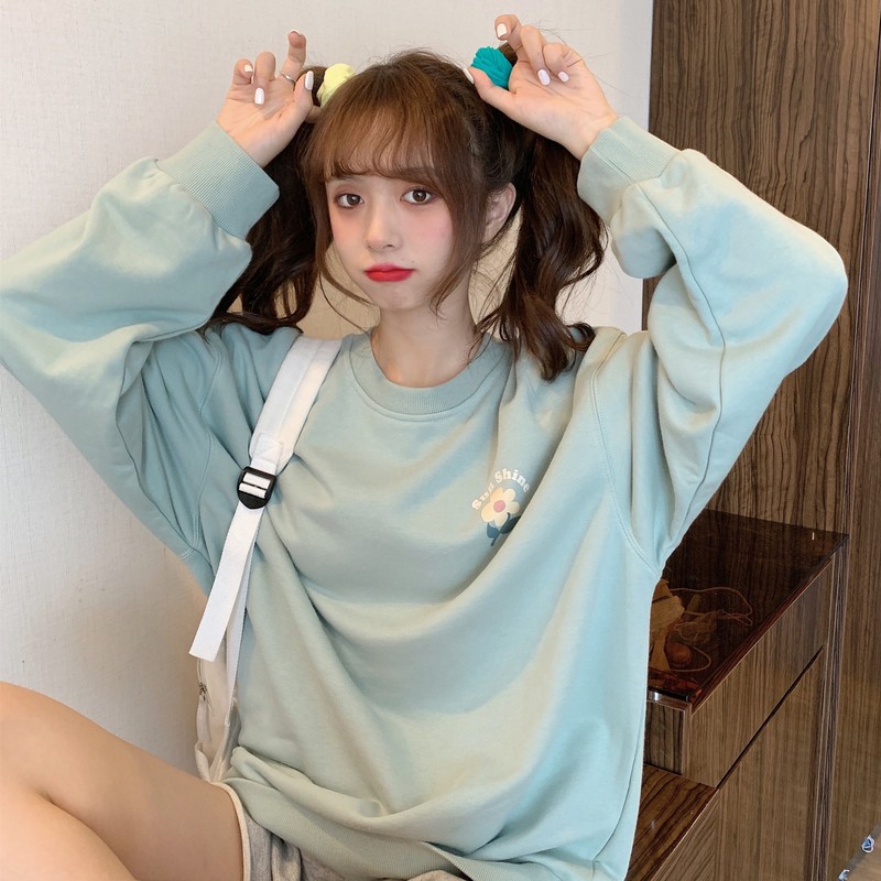 Áo khoác chui đầu tay dài cổ tròn in họa tiết thời trang mùa thu cho nữ