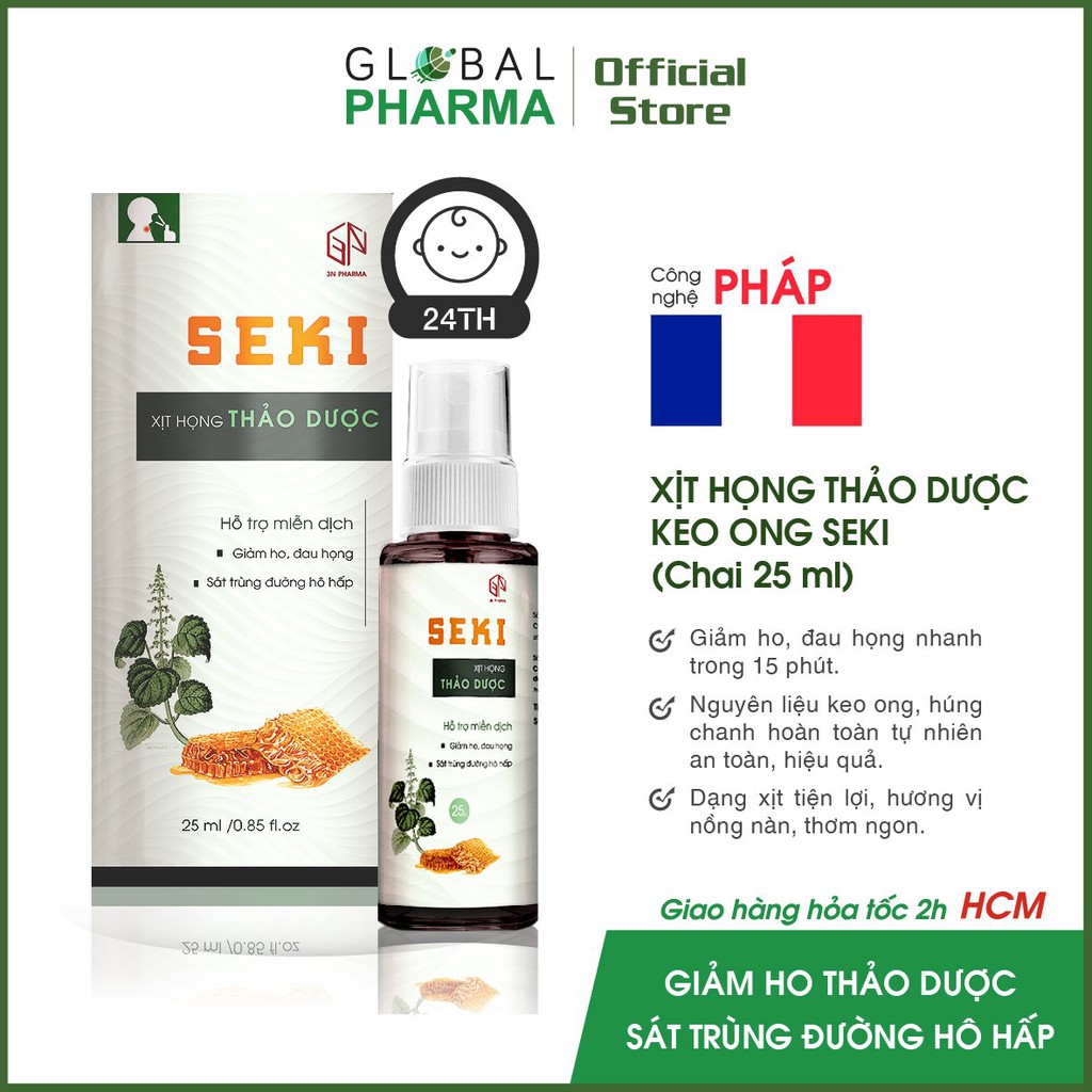 [CÔNG NGHỆ PHÁP] Xịt họng thảo dược - Kháng khuẩn, Giảm ho, Đau họng, Thơm miệng SEKI (25ml)