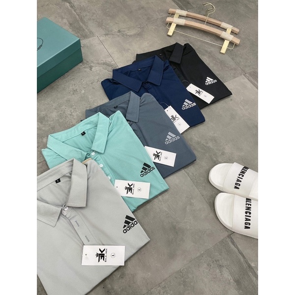 Bộ đồ thể thao mùa hè ba sọc, set đồ thun hè nam ADlDA áo polo logo 3 sọc chất cotton mát mịn co giãn 4 chiều