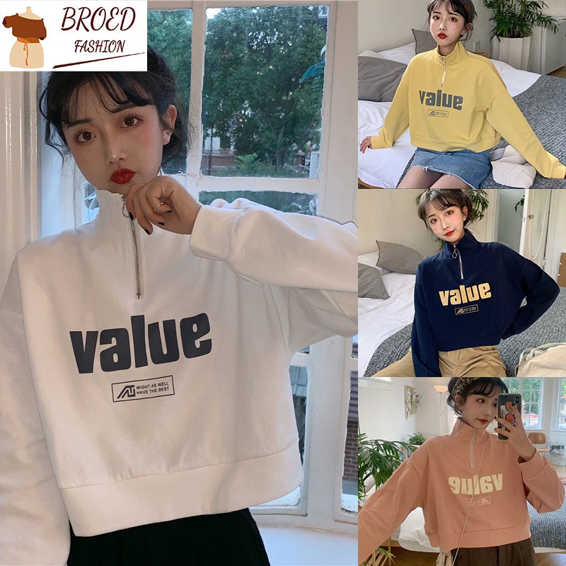 Áo Sweater Cotton Mỏng Chui Đầu Cổ Đứng Phối Khóa Kéo Cá Tính