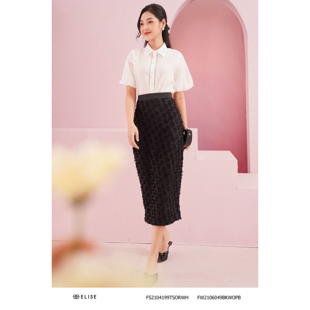 Áo sơ mi tơ trắng tay phồng thiết kế Elise FS2104199TSORWH