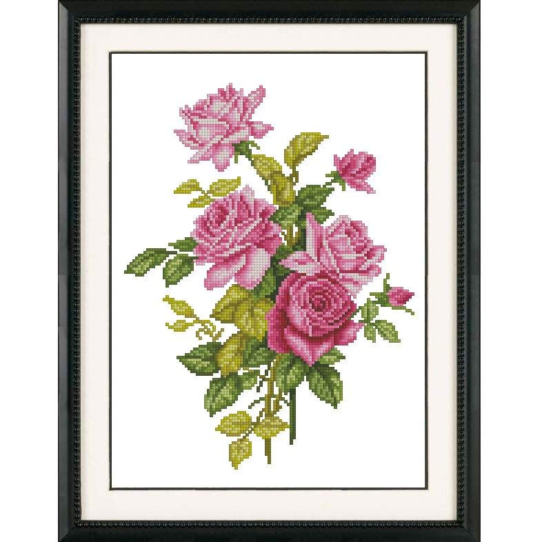 Tranh thêu chữ thập hoa cỏ hoa hồng - in trên vải - Xartshop hc013