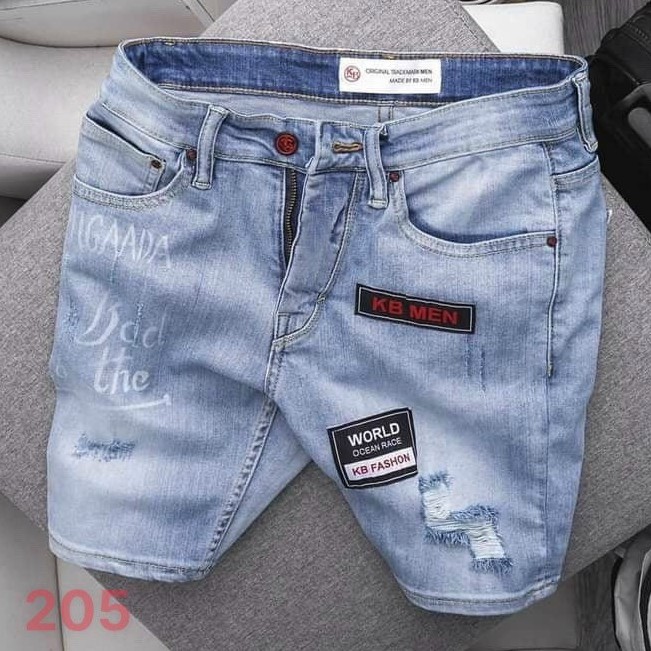 Quần short jean nam màu xanh thêu logo chất bò - quần short demin ngắn nam co giãn thời trang cao cấp Pn_shop90 ms203
