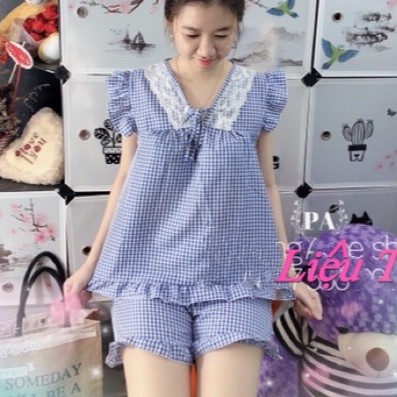 bộ đùi caro nữ mặc nhà hình thật