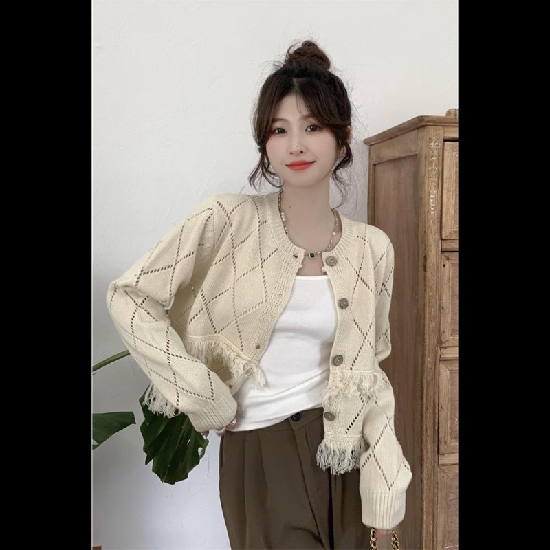 Áo Khoác Cardigan Dệt Kim Mỏng Phối Tua Rua Giả Nhiều Lớp Thời Trang Mùa Thu Cho Nữ