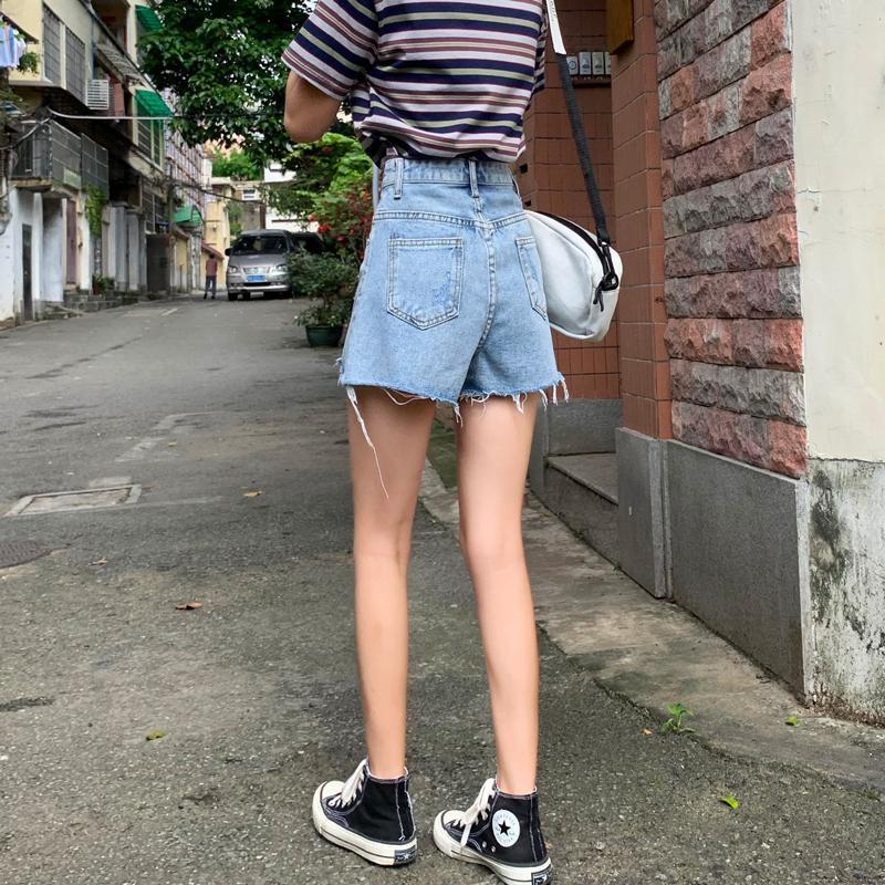 Quần Short Denim Lưng Cao Phong Cách Hàn Quốc Cho Nữ